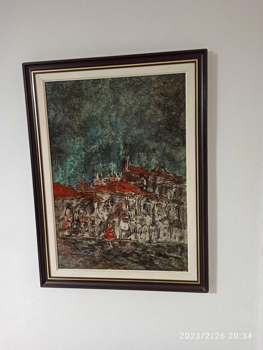 Tablou "Case în ploaie", Vergil Cojocaru- Cover