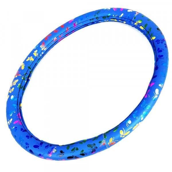 Дамски калъф за волан - еко кожа син DISCO BUTTERFLY