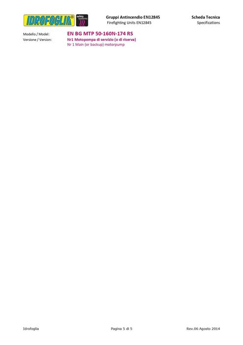 Grup pompare conf. EN12845 PEM 50-160N-174 ERS + J15