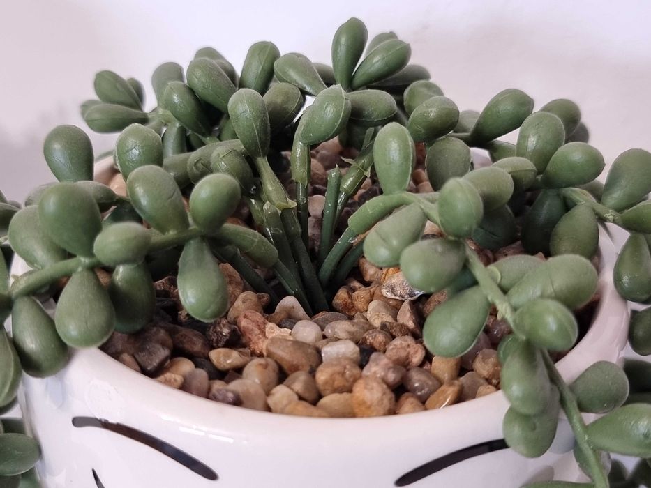 Set 2 decoratiuni portelan cu plante artificiale, 15 cm