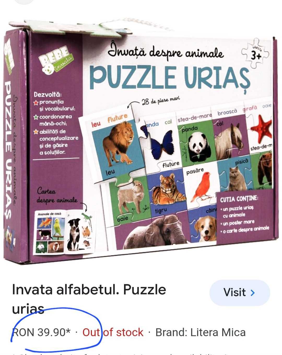 2 Puzzle gigant pentru podea Invata Alfabetul Invata Animalele