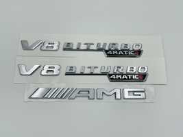 Set embleme compatibile Mercedes V8 biturbo 4matic+ AMG crom