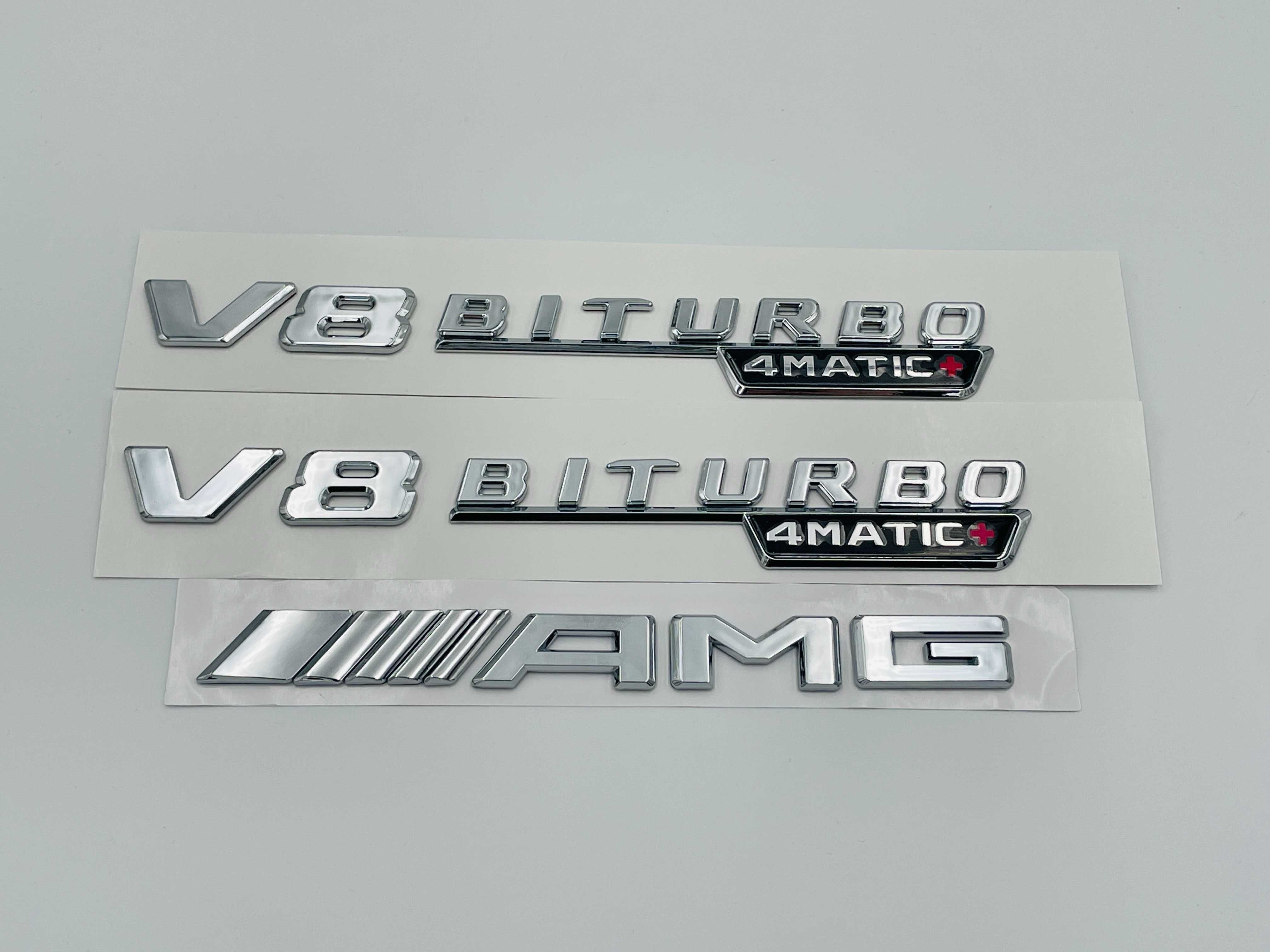 Set embleme compatibile Mercedes V8 biturbo 4matic+ AMG crom