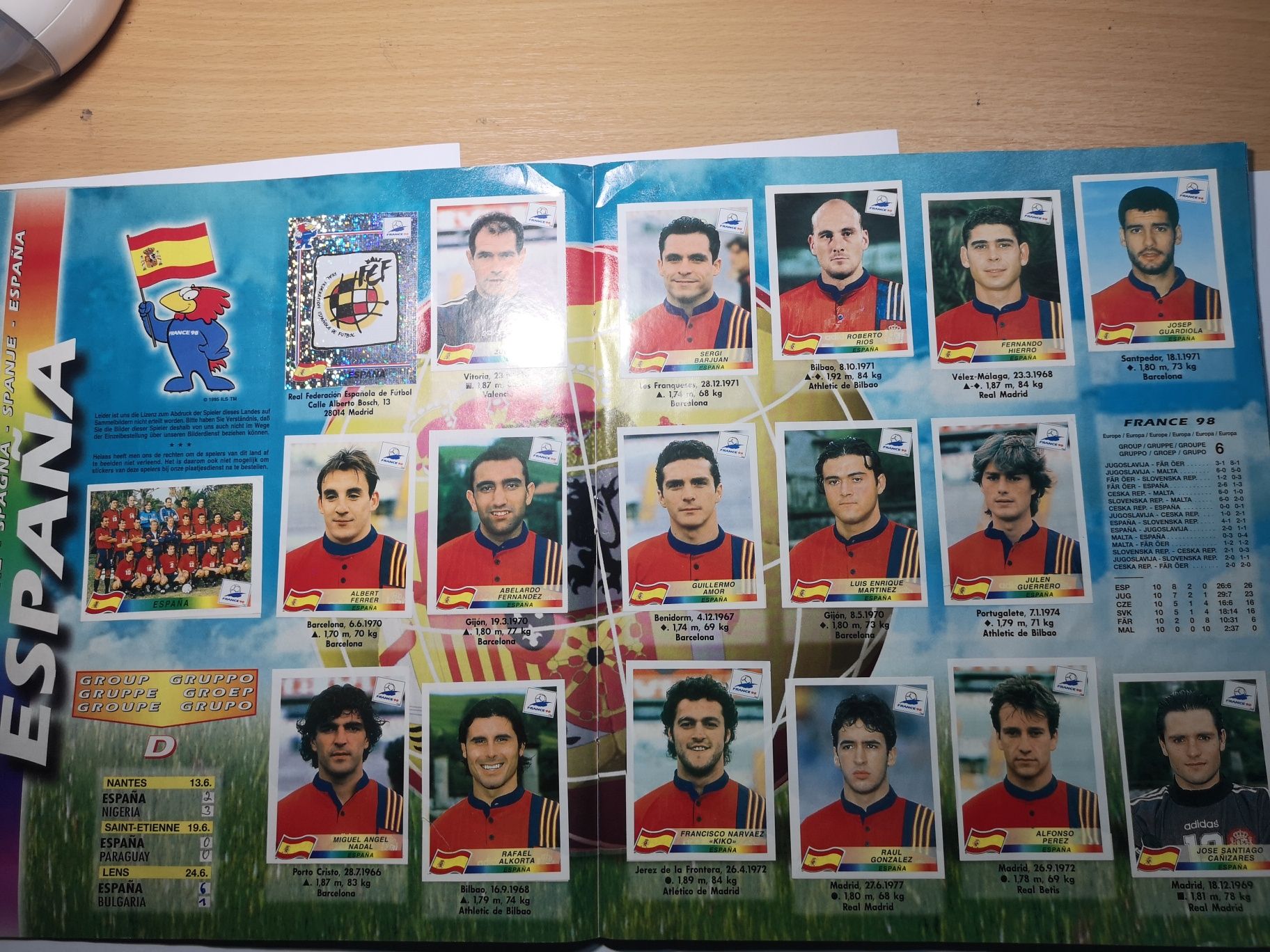 Panini album complet Franta 98 France 1998 Spania original, cei 3 engl