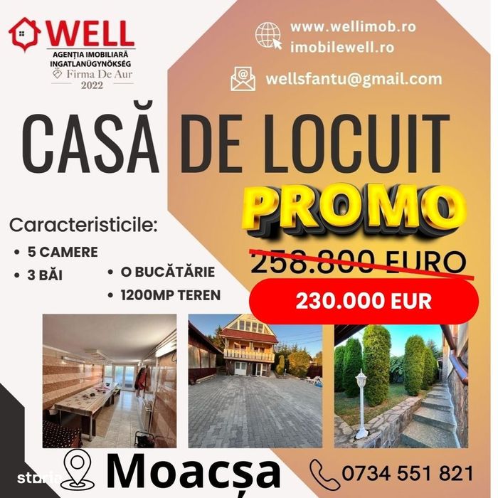 Casă de vânzare în Moacșa, lângă lacul Pădureni!