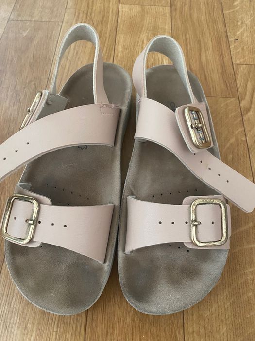 Sandale Geox piele, fete, roz-bej, marime 36, reglabile 2 catarame,