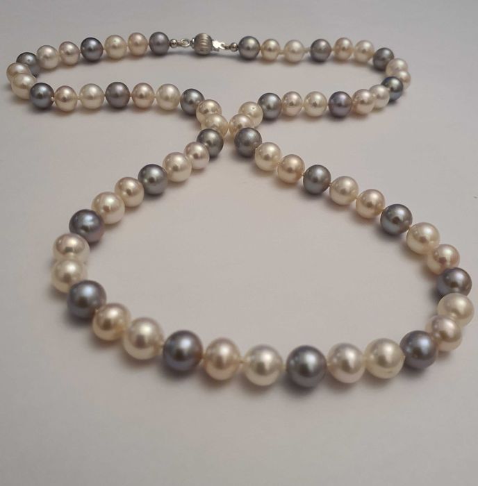 Splendid Colier Perle Naturale Si Aur Alb 18K