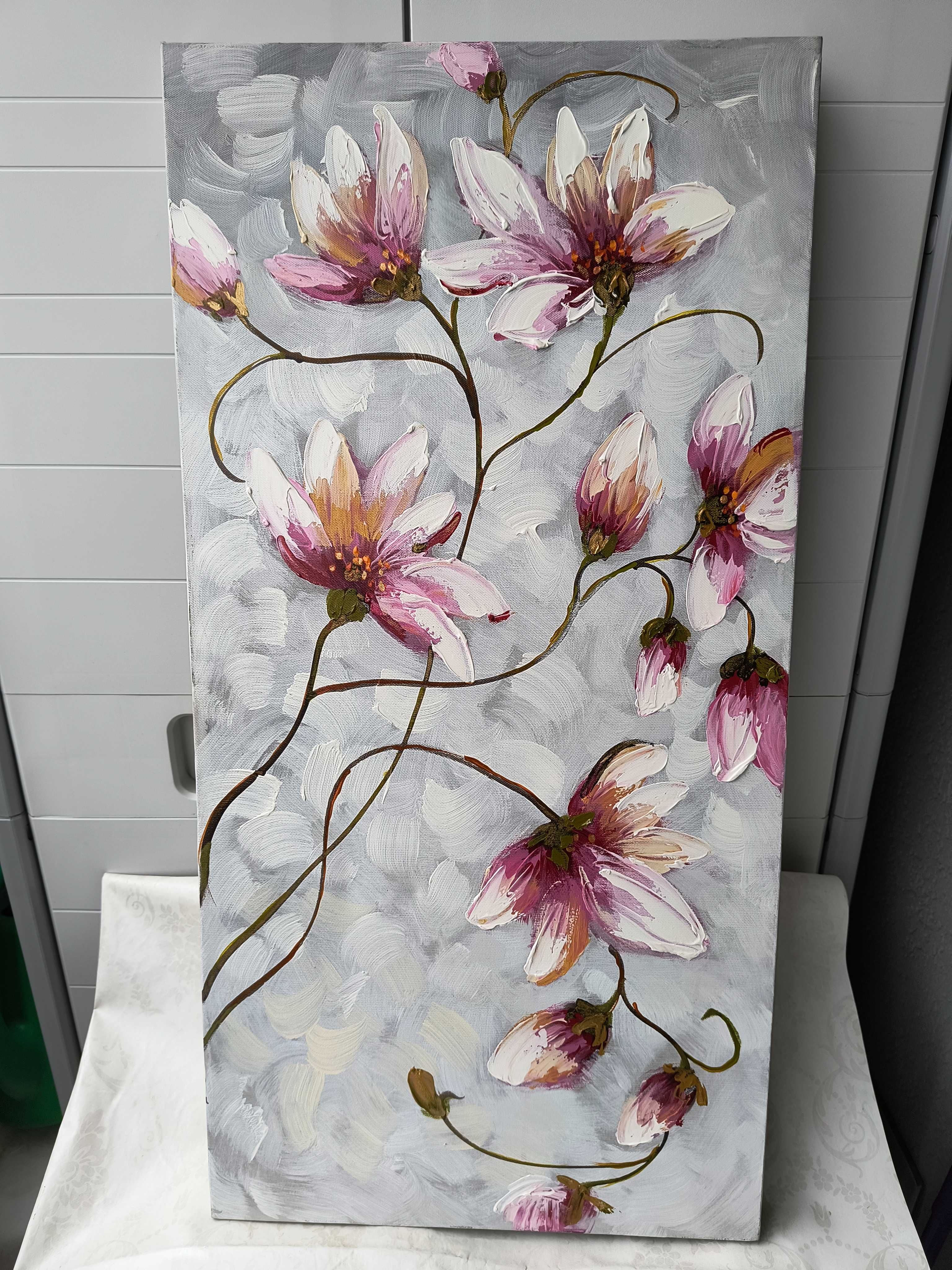 Tablou - pictură, cu flori de magnolie