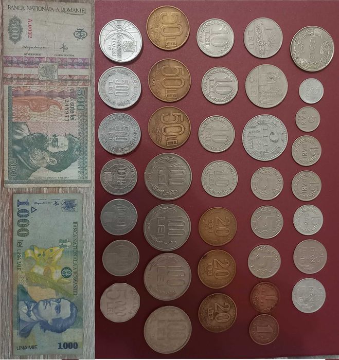 37 monede ani diferiti si 2 bancnote Romania