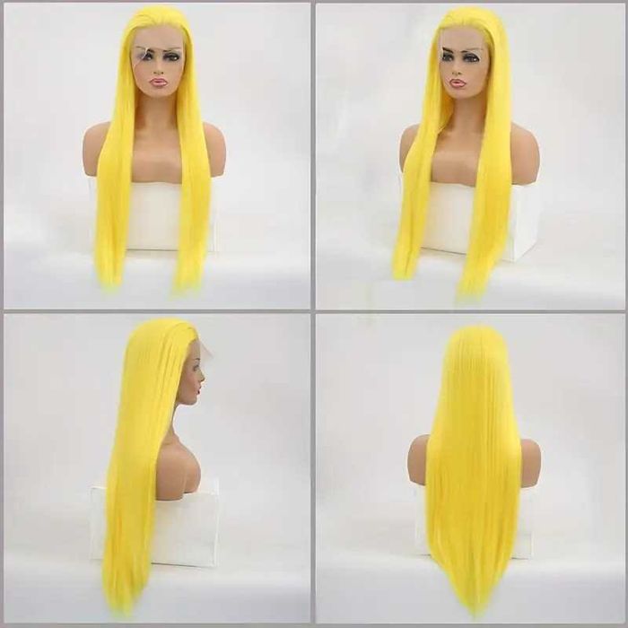 Права жълта перука с дантела лейс фронт