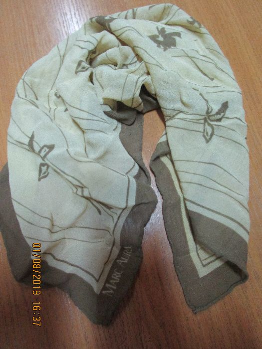 Копринен шал Marc Aurel тип фишу в топли пастелни тонове 44/44 см в