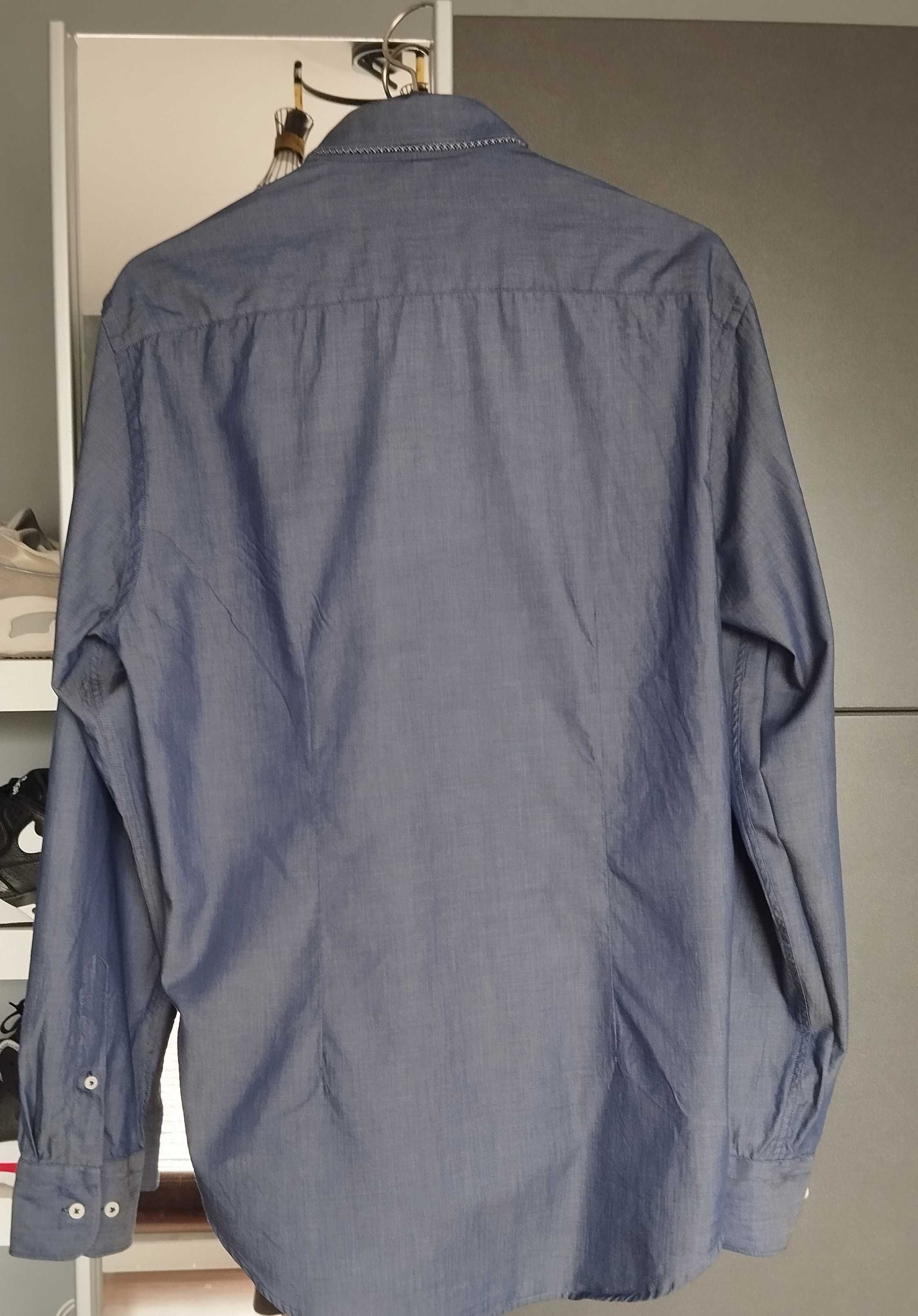 Нова мъжка риза Zara размер L Slim Fit в тъмно син цвят памук