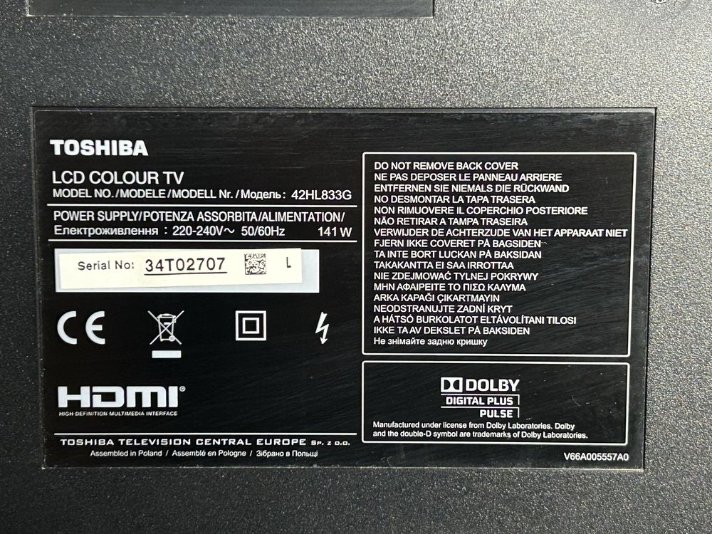 LCD Toshiba  42HL833G 107 cm