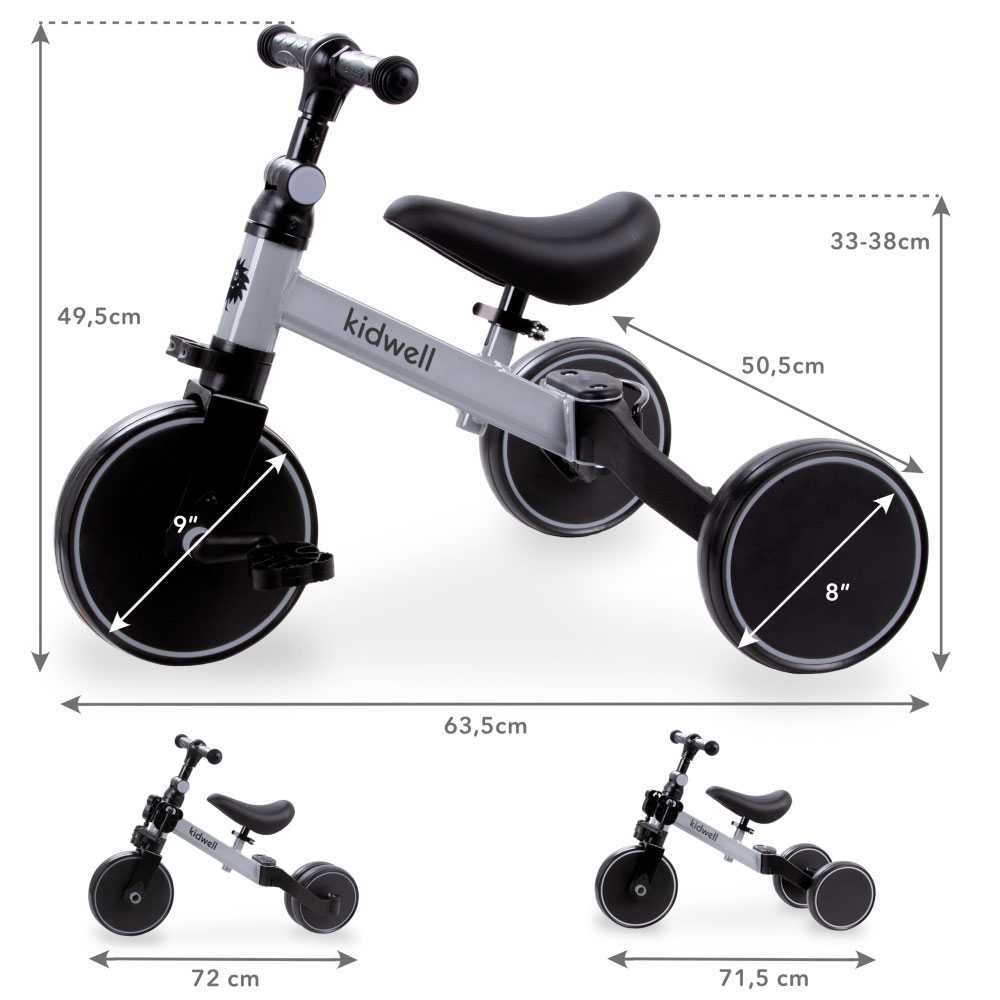 Bicicletă multifuncțională Kidwell Pico 3 în 1, gri