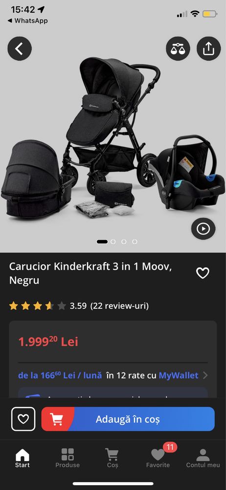 Carucior Kinderkraft 3 in 1 Moov negru