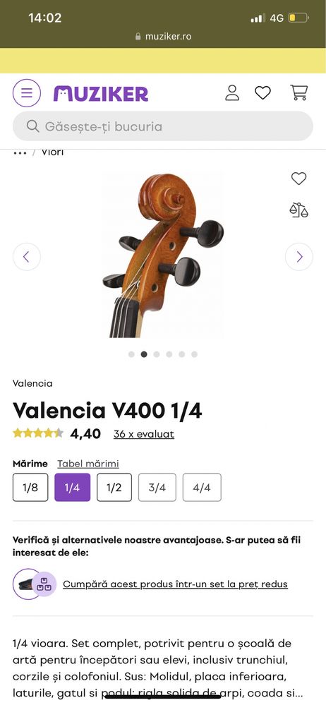 Vand vioara 1/4 incepatori Valencia v400