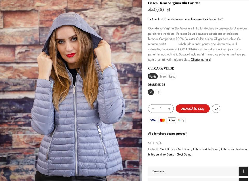 Geaca dama, 36, 'Virginia Blu', albastru, nou, calitate