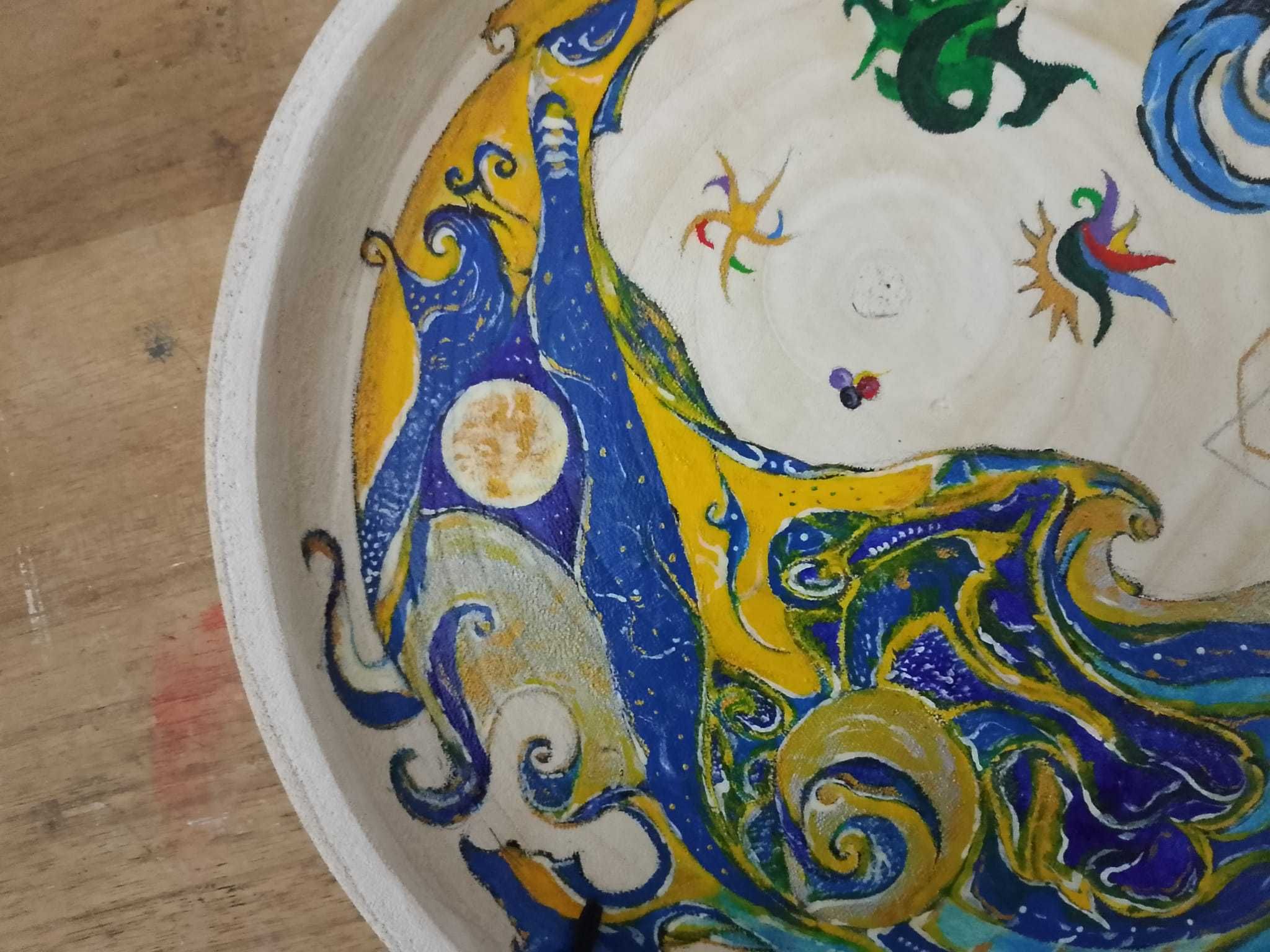 Platou din lemn pictat "Luna"