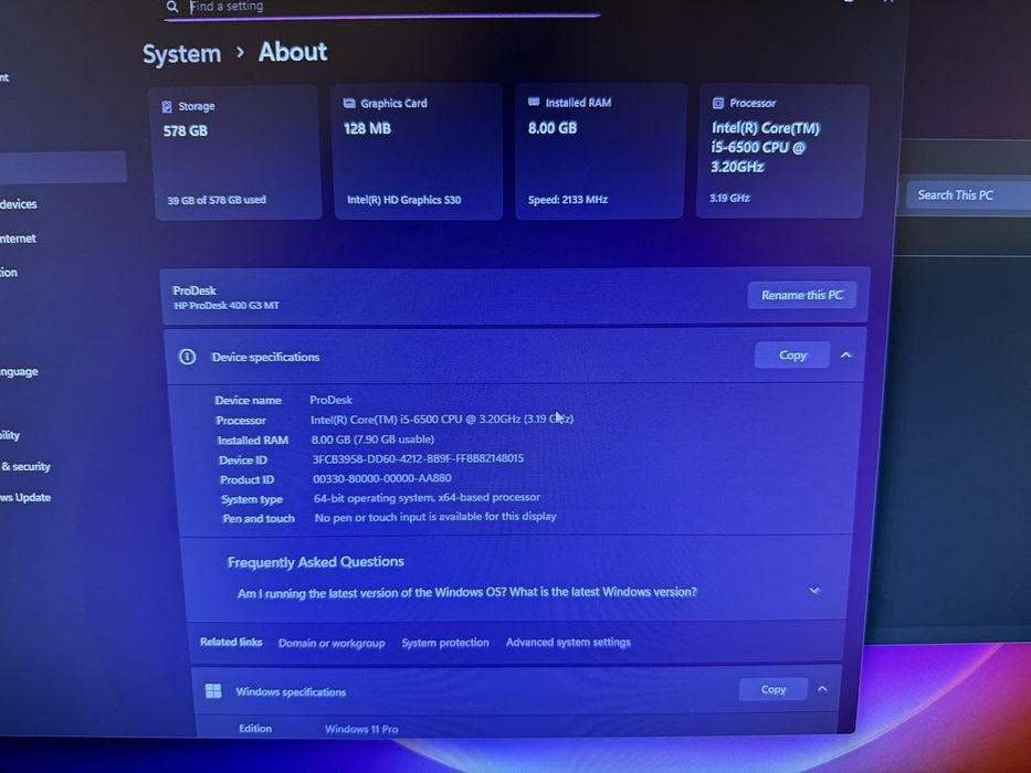 Desktop HP ProDesk 400G3+Monitor 24”