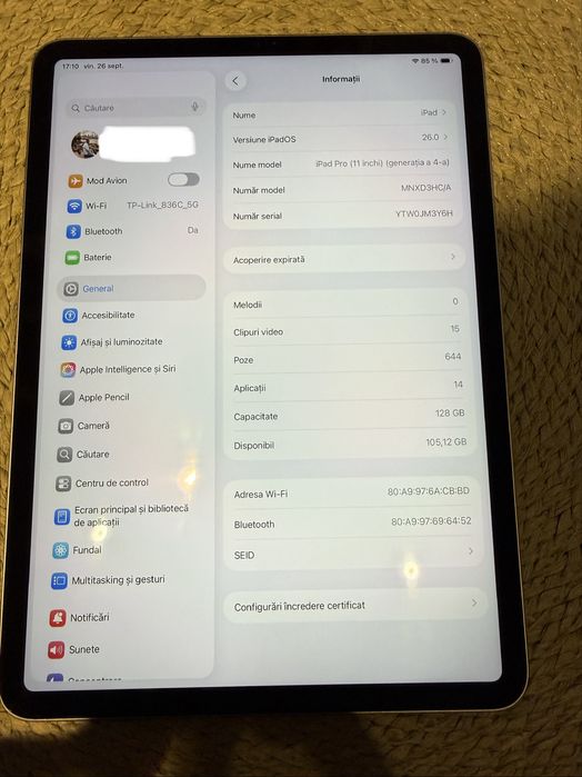 Apple Ipad Pro 11 4th Generation M2 128Gb WIFI + Smart Folio Originala