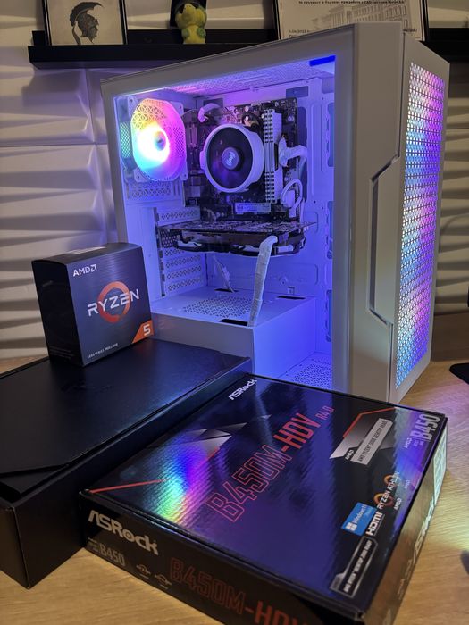 Бял Геймърски компютър Ryzen 5500, GTX1070,16 ram, 500 ssd, 600W