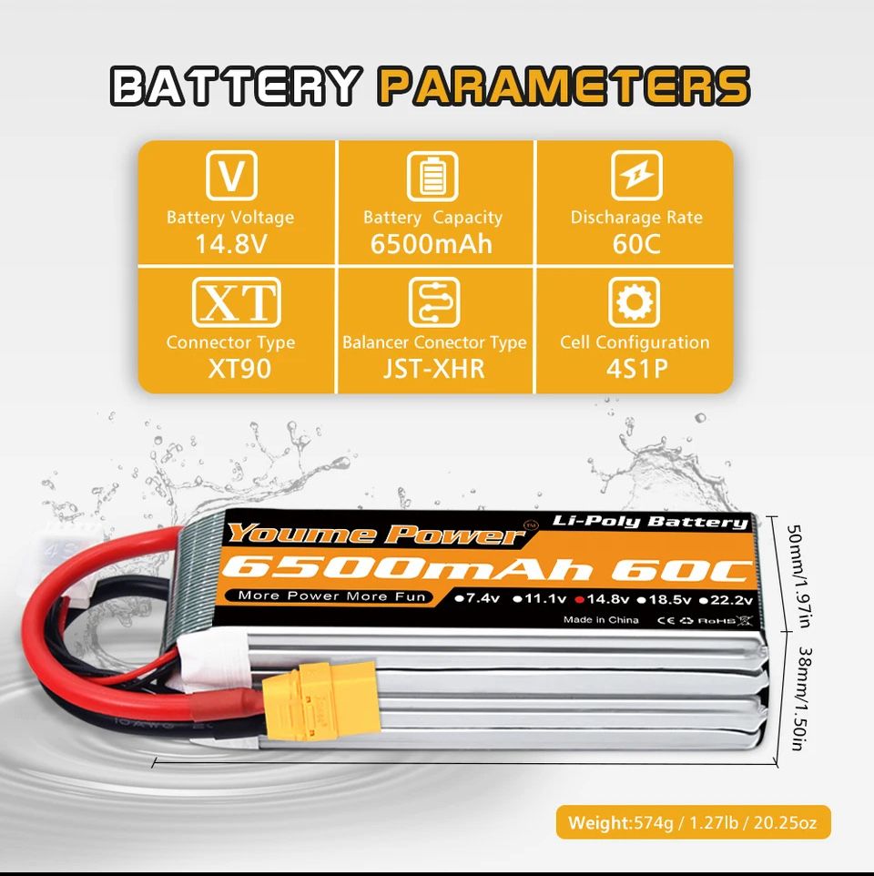 RC car Lipo Battery 14.8V 6500mah 60C T Deans EC5 XT60