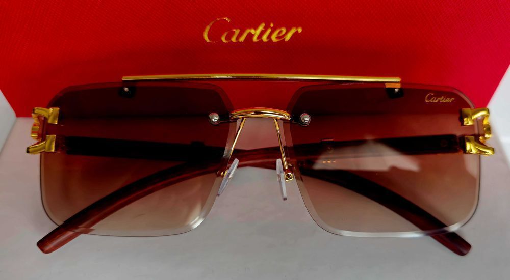 Ochelari de soare rimless Cartier Leopard Brown