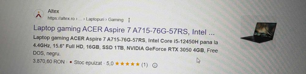 Laptop gaming ACER Aspire 7 A715-76G-57RS