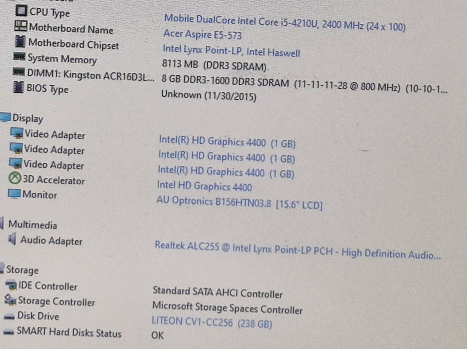 vand laptop Acer Aspire E5 573..15.6 inch FH..8 Gb..Ssd 240 Gb.
X Modi