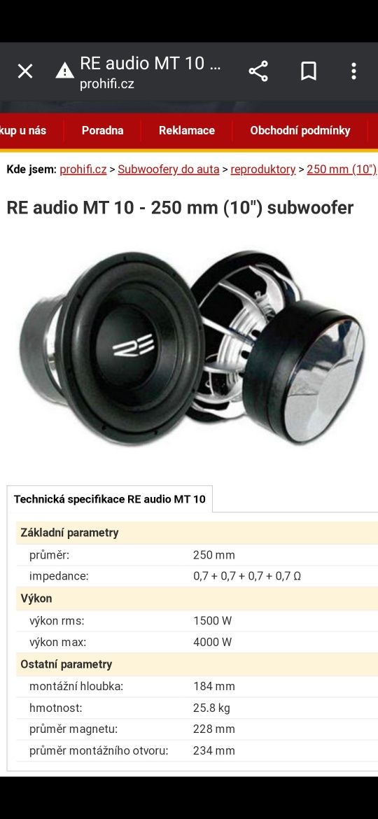 Субвуфера 10" Re audio MT10 1500w Rms Rms