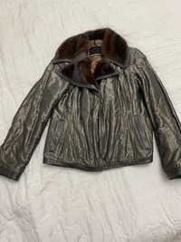 Стильная Зимняя Куртка с норковым воротом и кожаными вставками