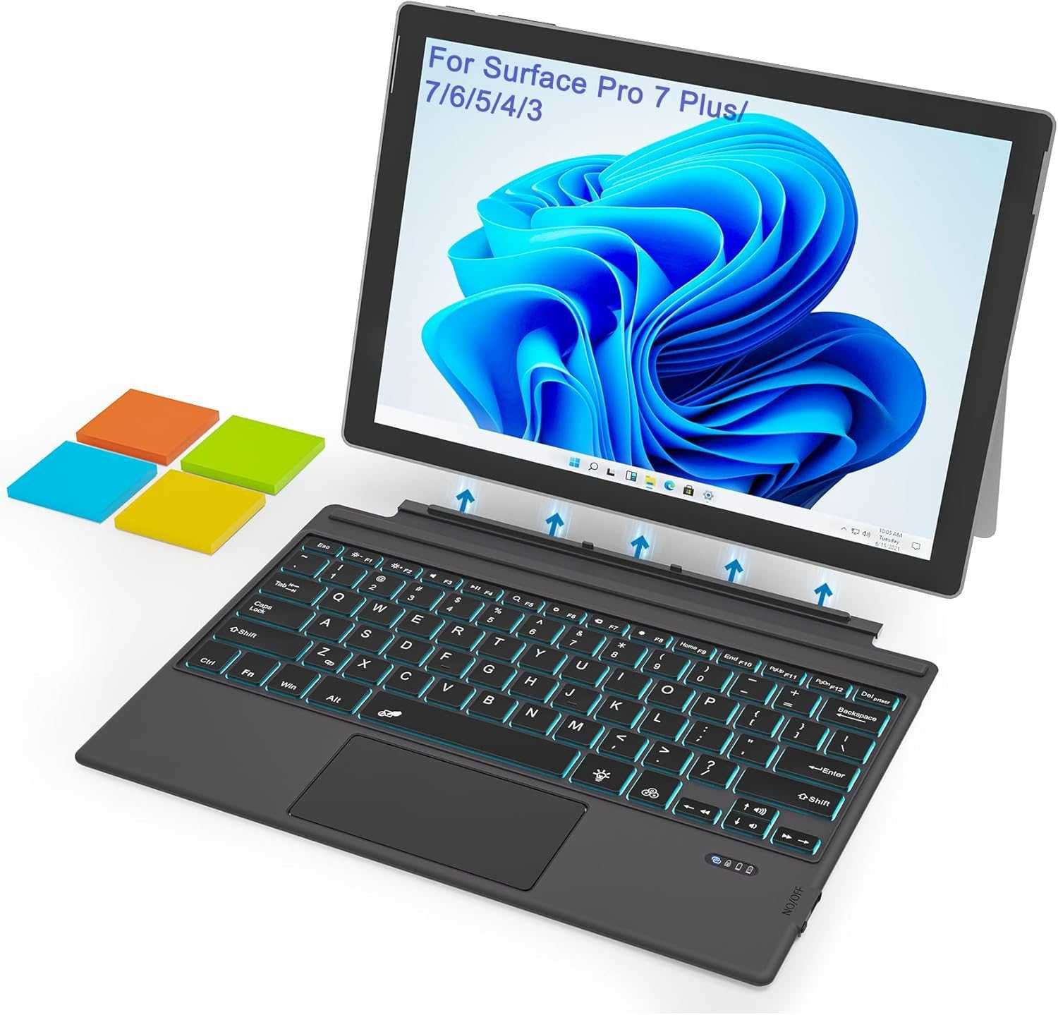 Клавиатура за Microsoft Surface Pro 7/7+/6/5/4/3, 7 цвята подсветка