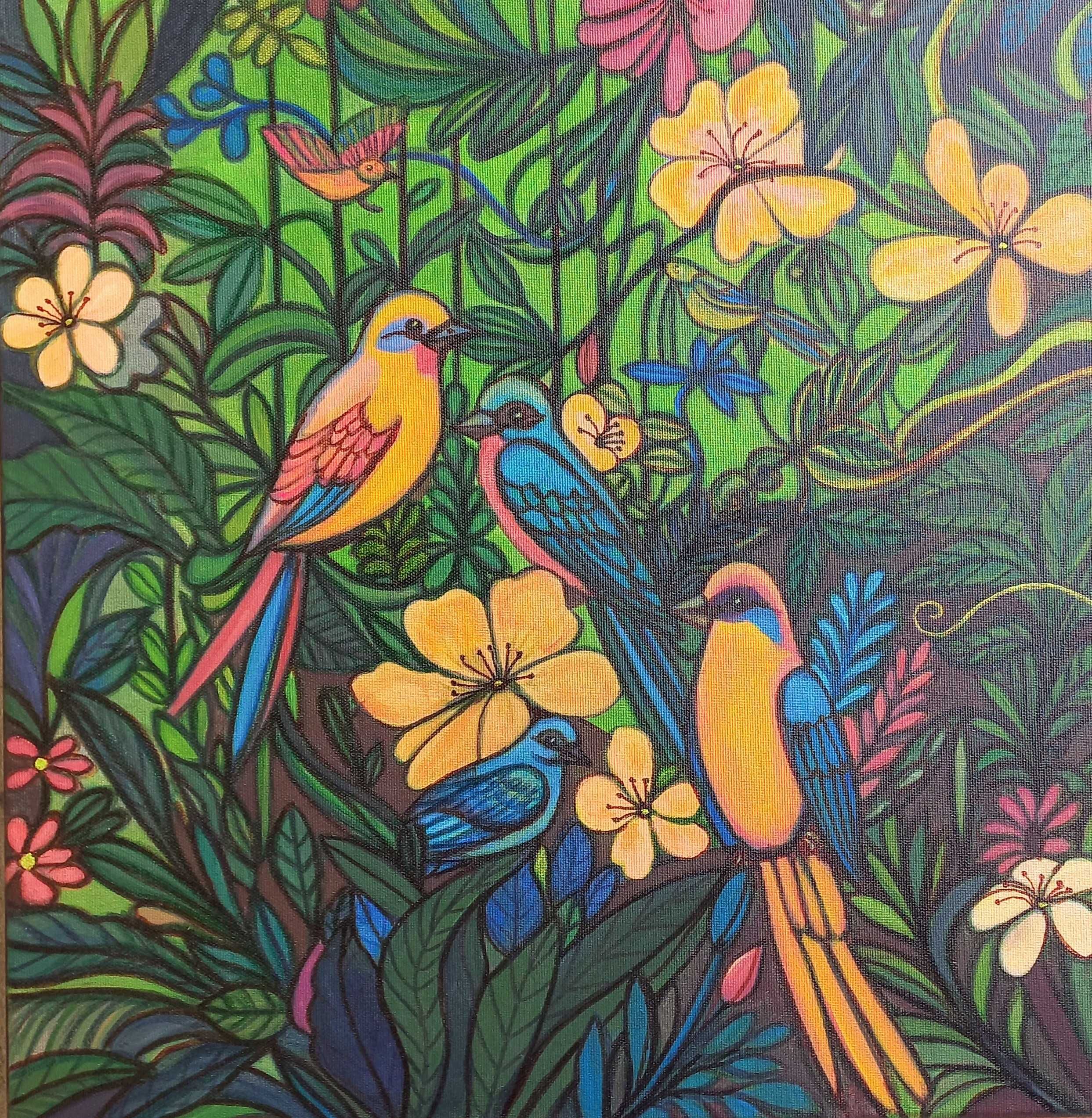 Tablou original JUNGLA  pictat manual pe panza, 50x50 cm