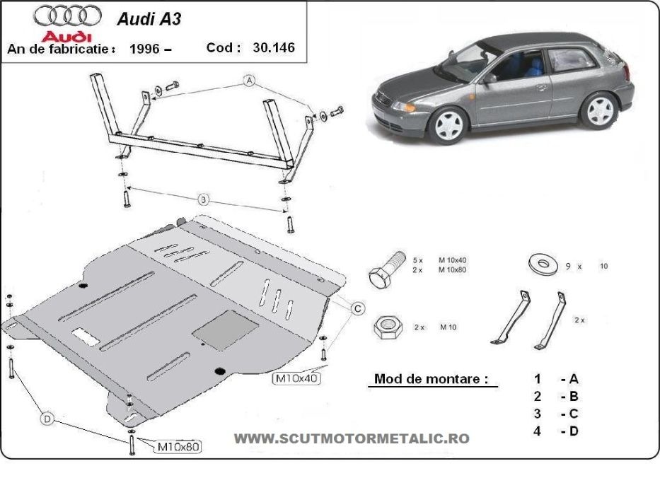Scut metalic pentru motor Audi A3 1996-2003 - otel 2mm