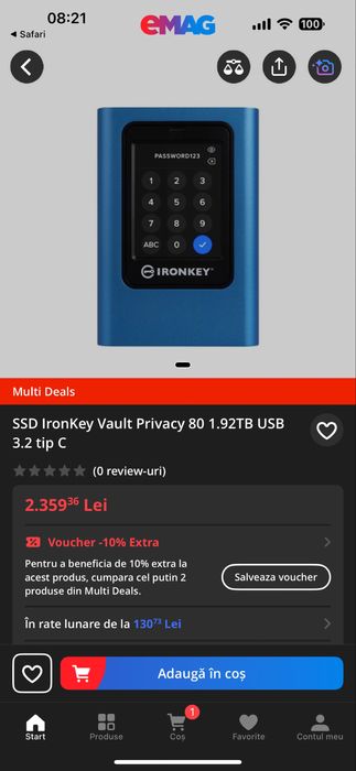KINGSTON 1920GB IronKey Vault Privacy 80 Encrypted External SSD NOU