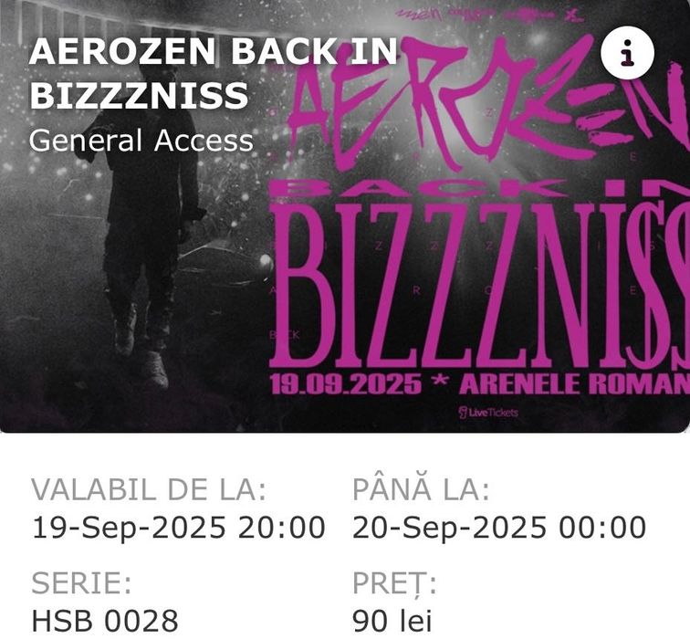 Bilete concert Aerozen Arenele Romane 19 septembrie 2025