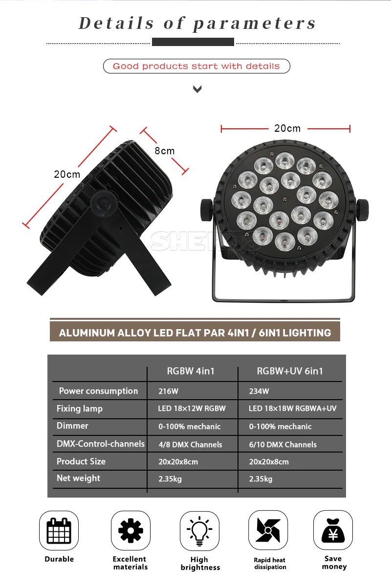 Par led 6 IN1 18x18W RGBW/ RGBWA+UV