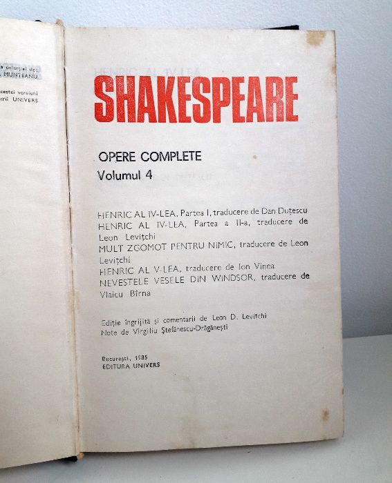 carte Shakespeare Opere complete Volum 4 editura Univers 1985