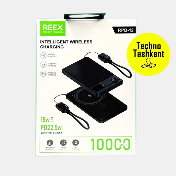 Внешний аккумулятор повербанк RPB12 Reex 10000 Magsafe,быстрая зарядка
