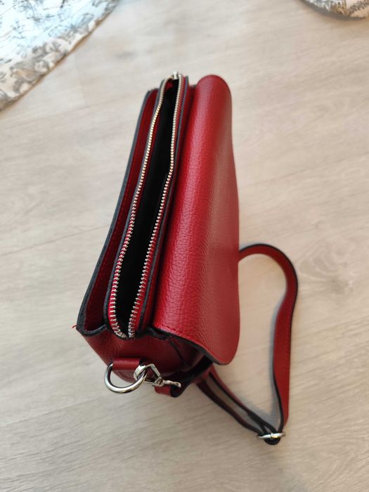 Geanta de piele naturala roșie