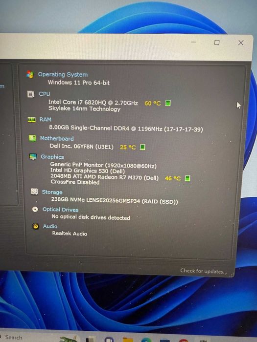Dell Latitude E5570-FHD ips,Intel Core i7,Ram8Gb,256SSD-Radeon,Win 11