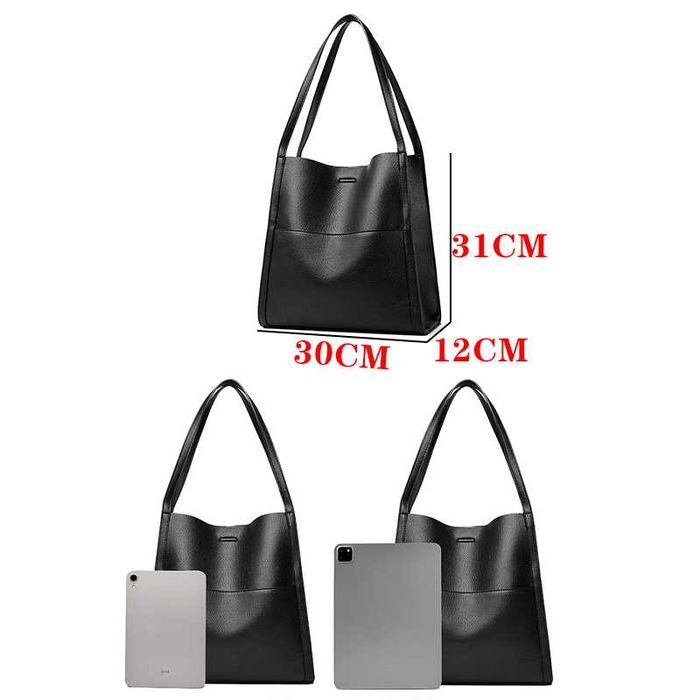 Geanta umar dama din piele ecologica Negru 30 x 31 x 12 cm