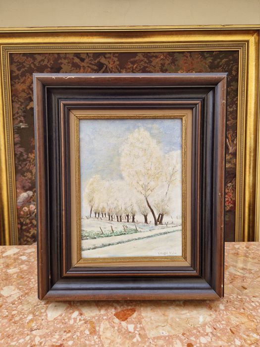 Много добра антикварна френска картина масло върху платно