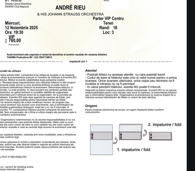 Bilet Andre Rieu 12 noiembrie 2025 VIP
