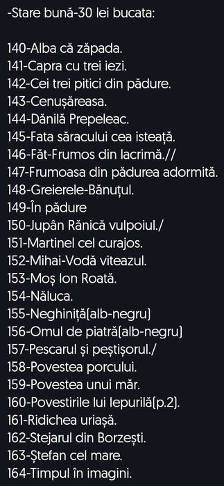 Vând/Schimb diafilme cu povești.Stare F.B.-40 lei/B.-30 lei/S.-15 lei.