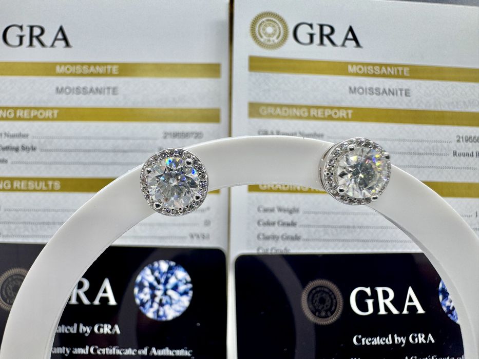 Сребърни обеци с мойсанит (Диамант) 1 карат