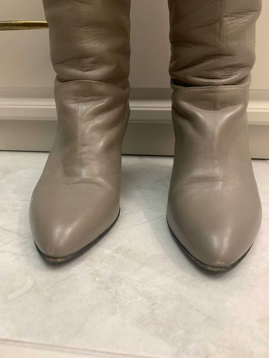Cizme piele naturala, gri, pana la genunchi, masura 37