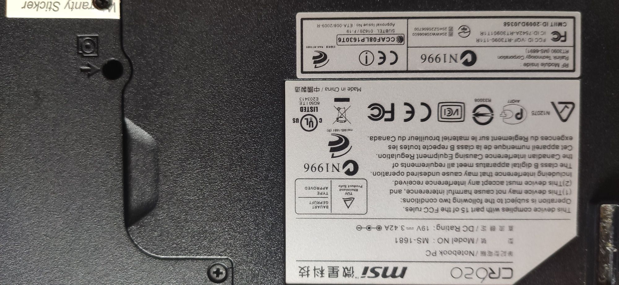 Laptop MSI cr 620  15.6 inch