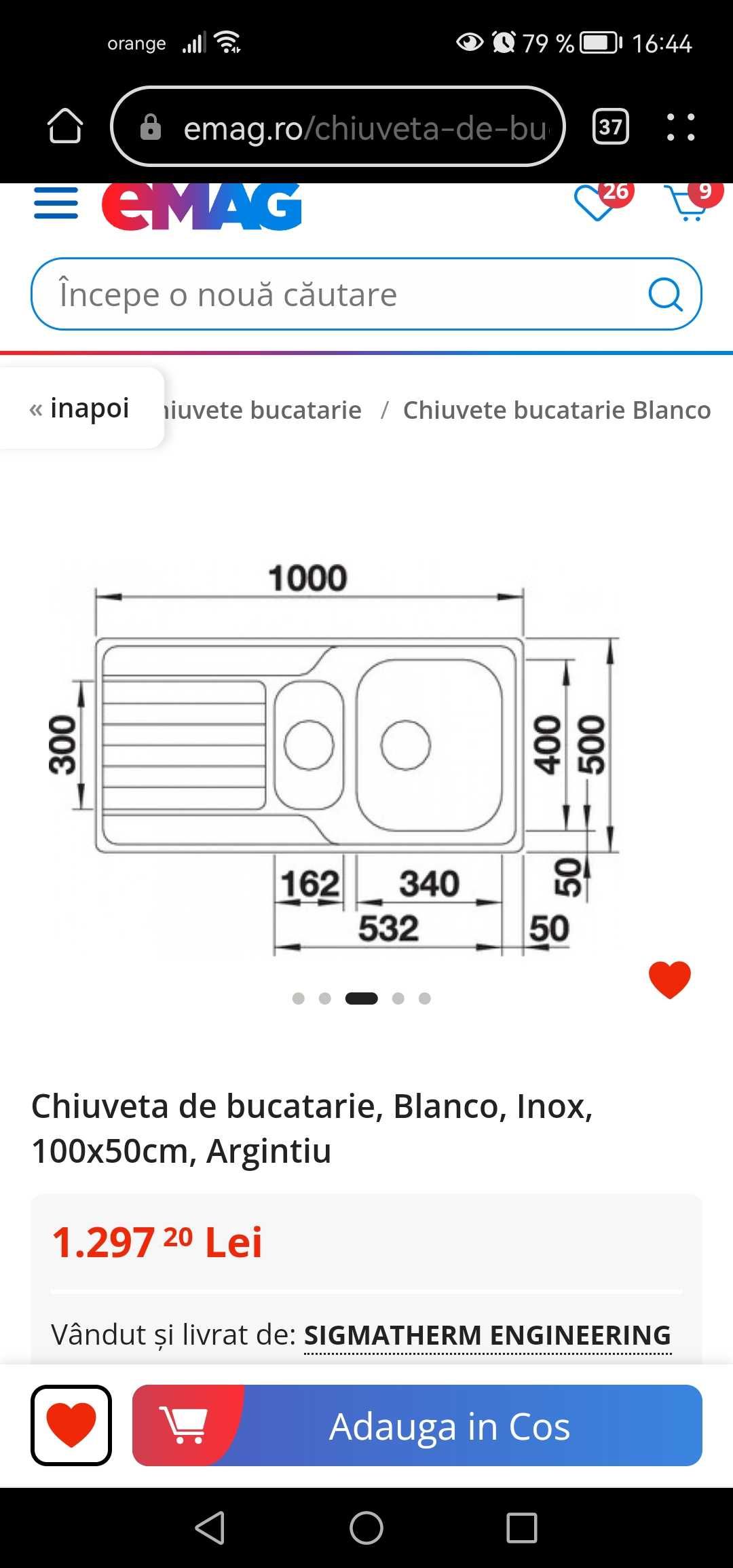 Chiuveta BLANCO premium 1,5cuve+ PICURATOR 100x50cm, pret Emag 1300lei