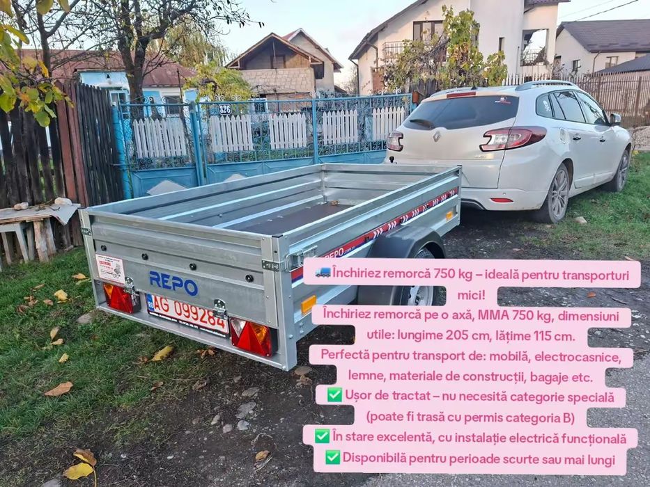 De inchiriat remorcută 750 kg